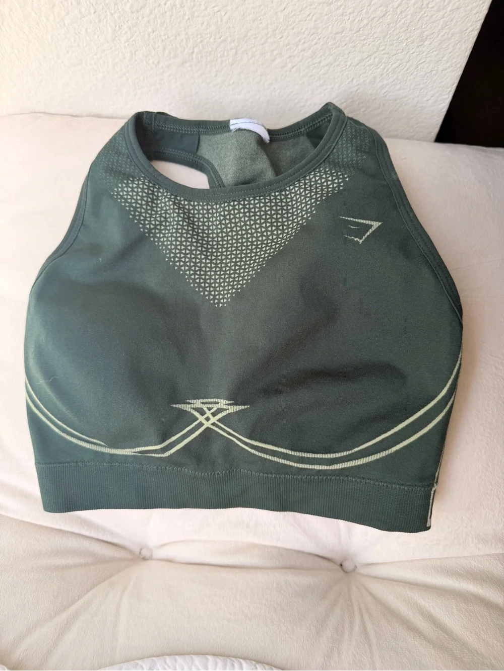 Gymshark Seamless High Neck Sports Bra - Dark Green with Light Green Accents